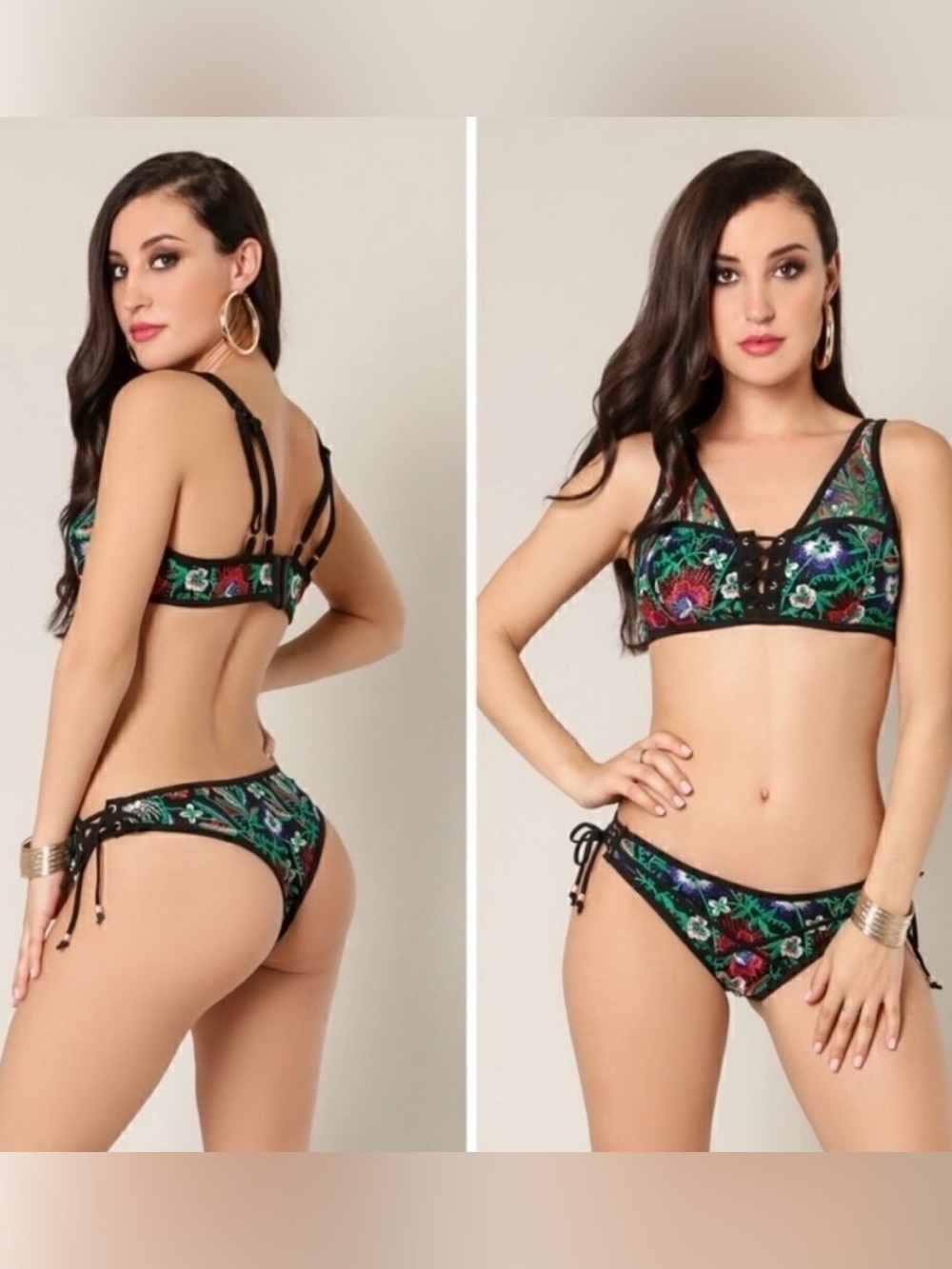 WOW couture Embroidered Multi Colored Boho Bikini Set NWT - Picture 5 of 5